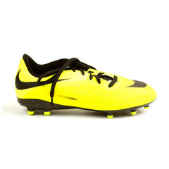 Nike Kids Jr Hypervenom Phelon FG Vibrant Yellow Black Metallic Silver Volt Boy's Soccer Shoes