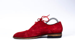 Mens Shoes Red Faux Suede Lace Up Pointed Casual Shoe