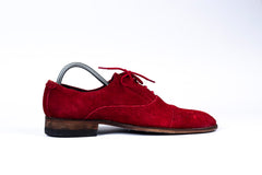 Mens Shoes Red Faux Suede Lace Up Pointed Casual Shoe