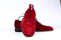 Mens Shoes Red Faux Suede Lace Up Pointed Casual Shoe