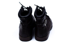 FAUSTO Men's High Top Genuine Leather 7-Eye Lace Up Buckle Strap Work Cap Toe Winter Flat Boots