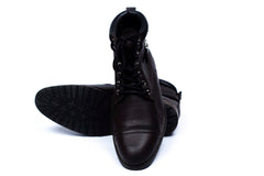 FAUSTO Men's High Top Genuine Leather 7-Eye Lace Up Buckle Strap Work Cap Toe Winter Flat Boots
