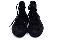 Full Black Hi-Top With Black Cap Canvas-Sneaker Hand Made Custom Vulcanized Sneakers Shoes