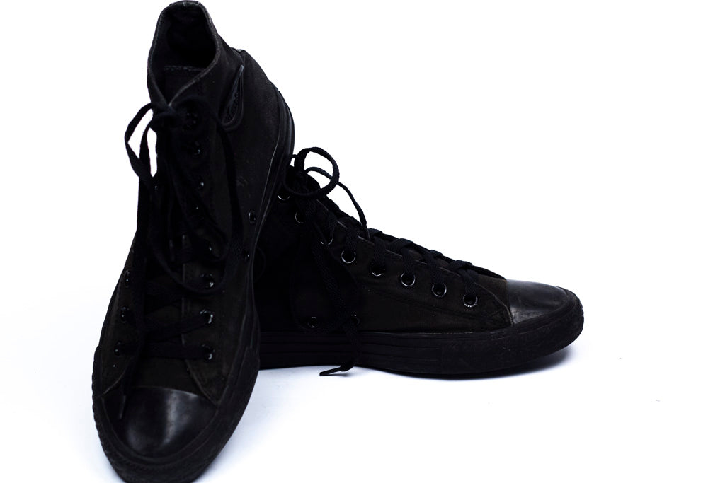 Full Black Hi-Top With Black Cap Canvas-Sneaker Hand Made Custom Vulcanized Sneakers Shoes