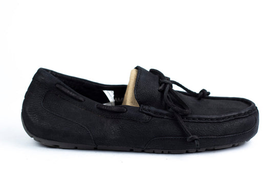 UGG Slippers Mens 11 Topher Moccasin Black Suede Moc Toe Bow Top Casual Comfort