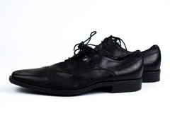 Belmondo Mens Leather Lace Up Cap Toe Oxford Dress Shoes Black